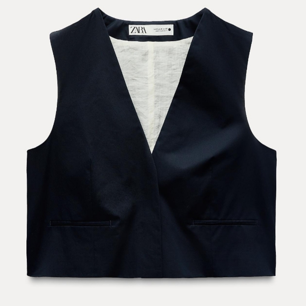 Zara Zw Collectuon Fitted Navy Blue Vest Sz-XL